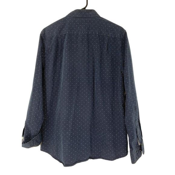 Men Wall Street Button Dot Contrast Navy Shirt Long Sleeve Classic Fit L 3915 - Picture 5 of 7